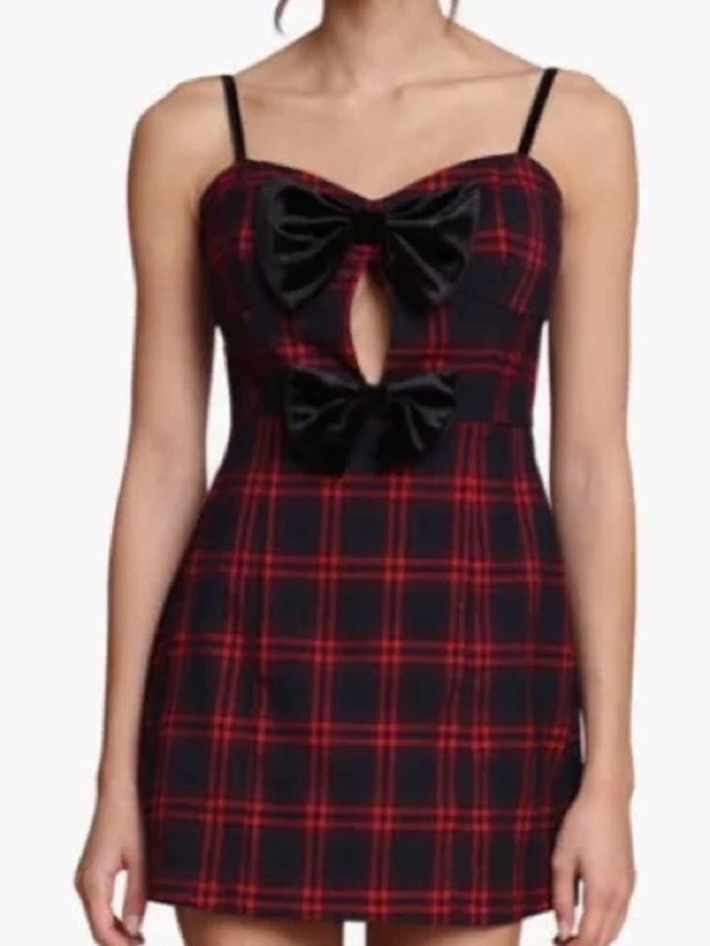 Avec Les Filles Red Black Velvet Bow Mini Dress women’s size 2
